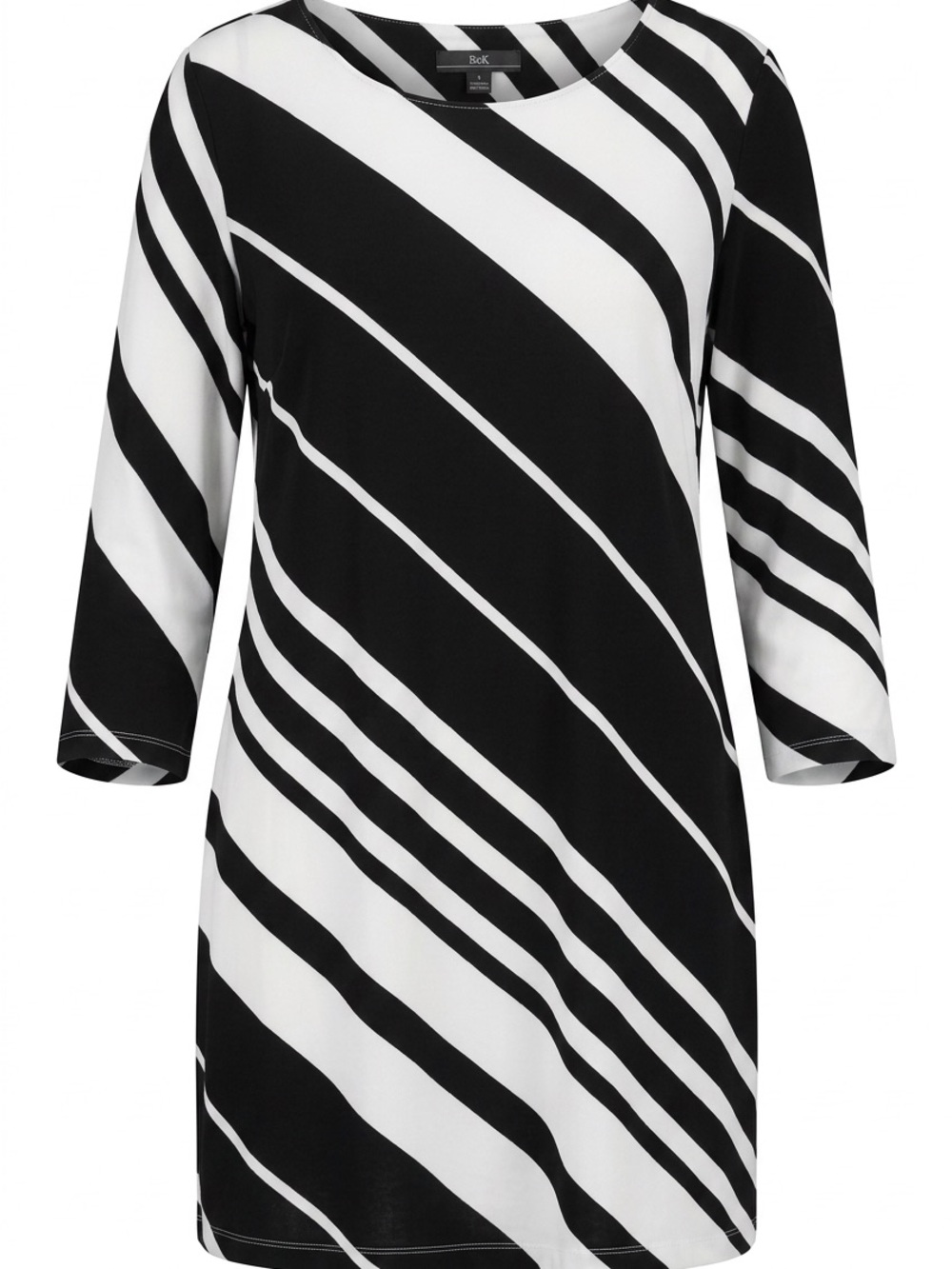 R&K Women’s Medium Black White Diagonal Stripe 3/4 Sleeve Shift Dress tunic med